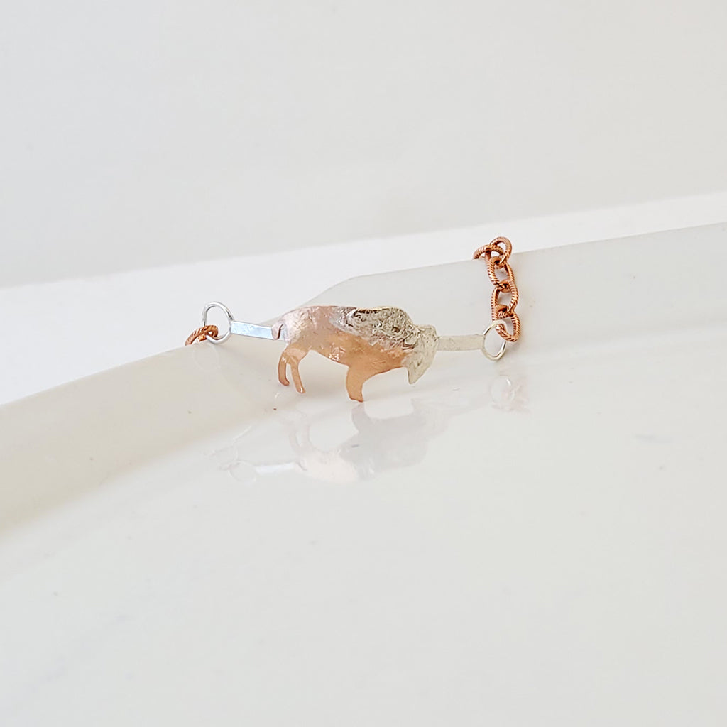 Bison on the Sterling Road - Copper and Sterling Silver Bracelet