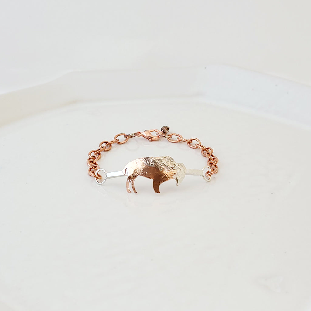 Bison on the Sterling Road - Copper and Sterling Silver Bracelet