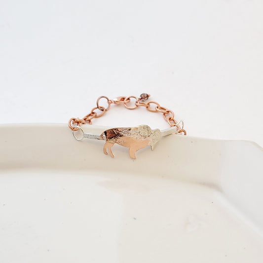 Bison on the Sterling Road - Copper and Sterling Silver Bracelet