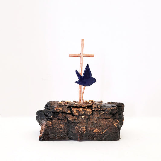 Blue Birdie Nestled by a Cross I - Heritage Series