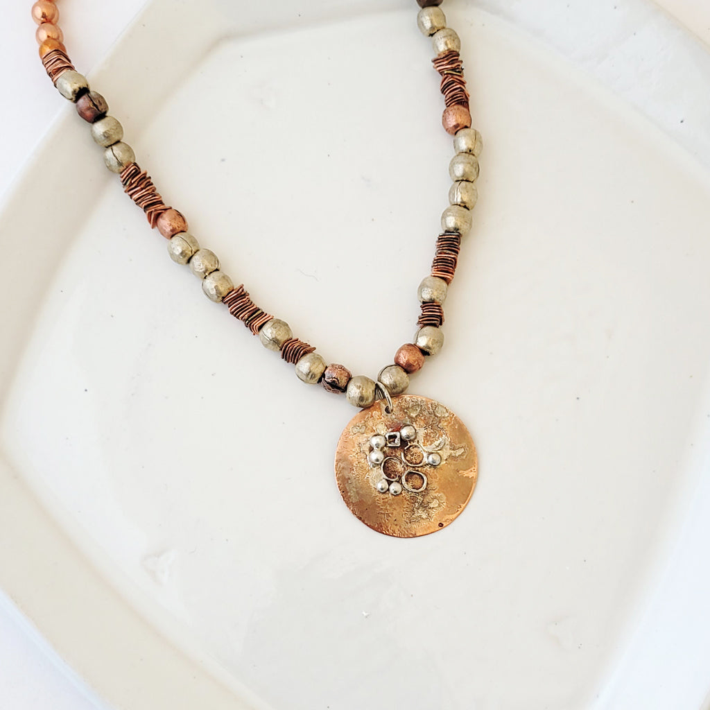 Catching Sterling Drops - One of a Kind Sterling Silver and Copper Necklace