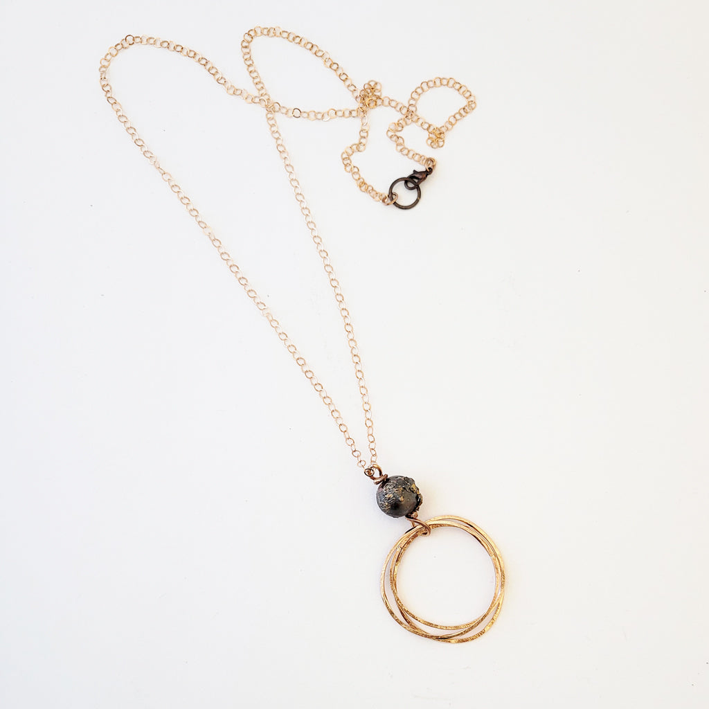 Charcoal Drop with Triple Bronze - Long Necklace