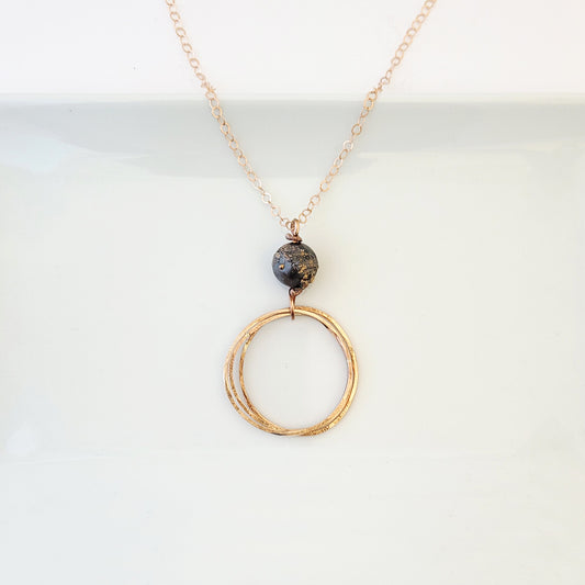 Charcoal Drop with Triple Bronze - Long Necklace