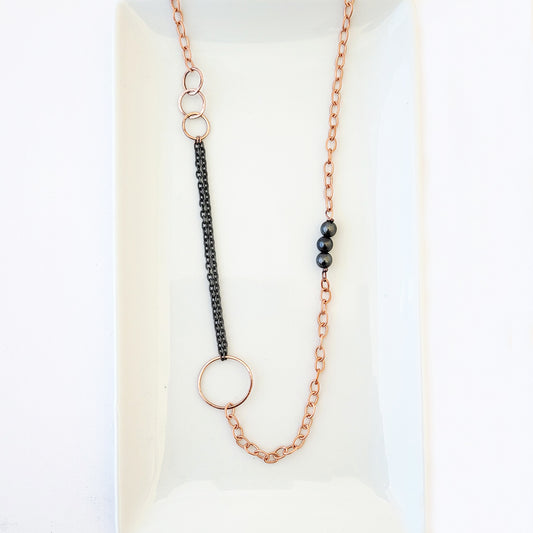 Charcoal and Copper Harmony - Long Necklace