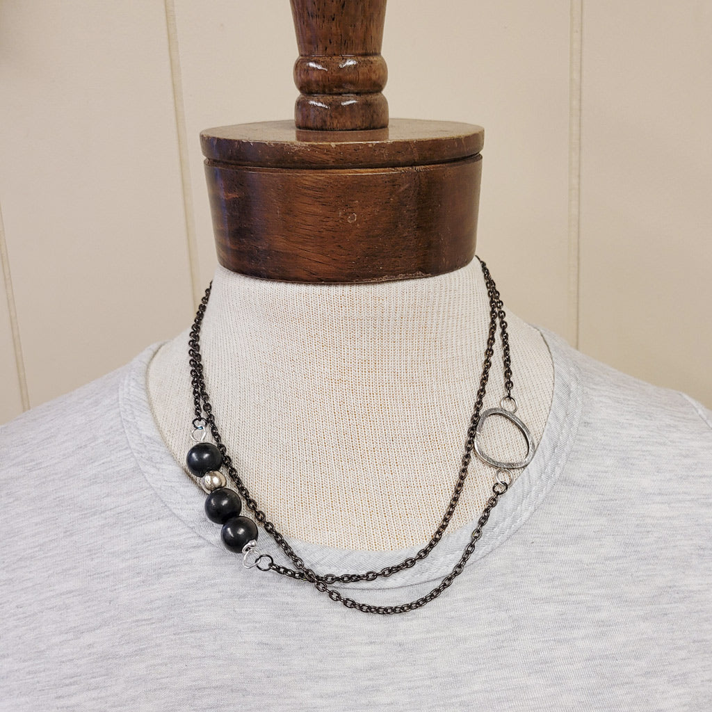 Charcoal and Sterling Harmony - Long Necklace