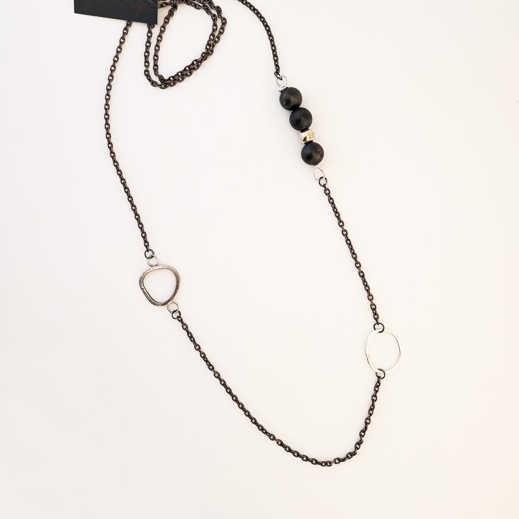 Charcoal and Sterling Harmony - Long Necklace