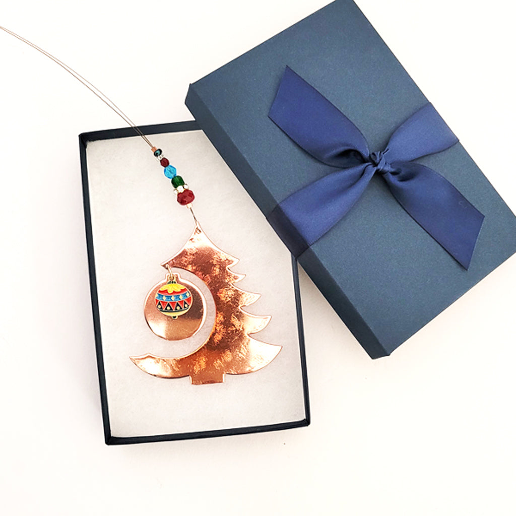 Cheerful Christmas Tree - Copper Holiday Ornament