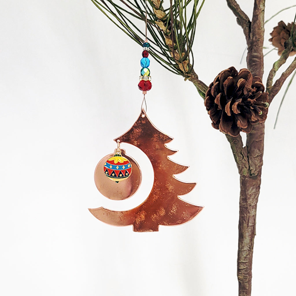Cheerful Christmas Tree - Copper Holiday Ornament