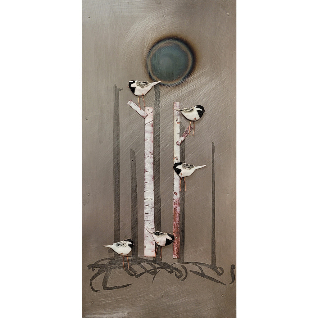 Chickadees, Chickadees, Dee, Dee, Dee I - Mixed Metal Artwork