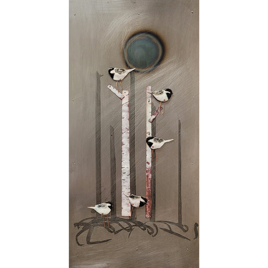 Chickadees, Chickadees, Dee, Dee, Dee I - Mixed Metal Artwork