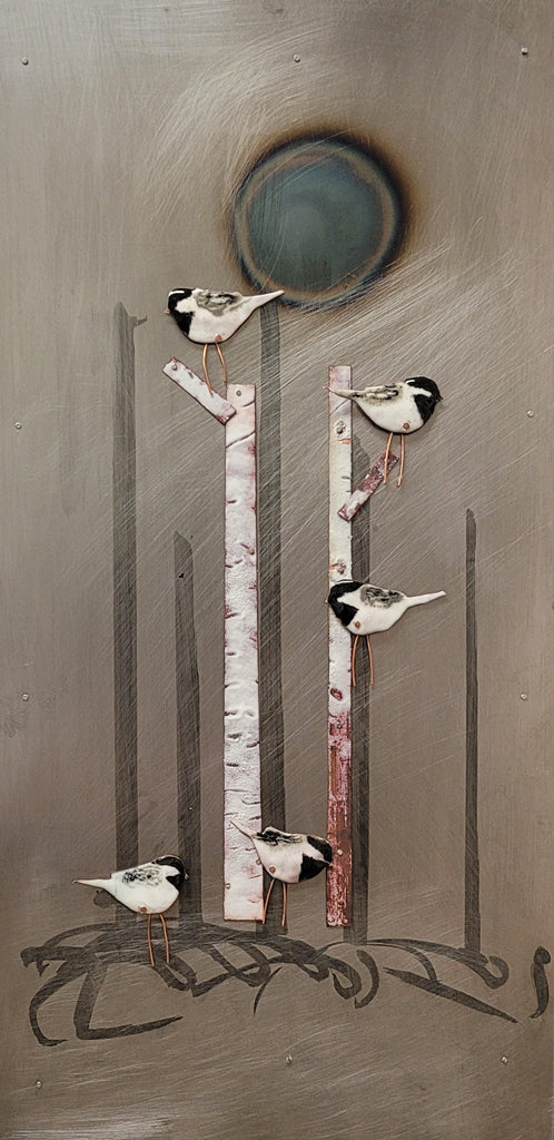Chickadees, Chickadees, Dee, Dee, Dee I - Mixed Metal Artwork