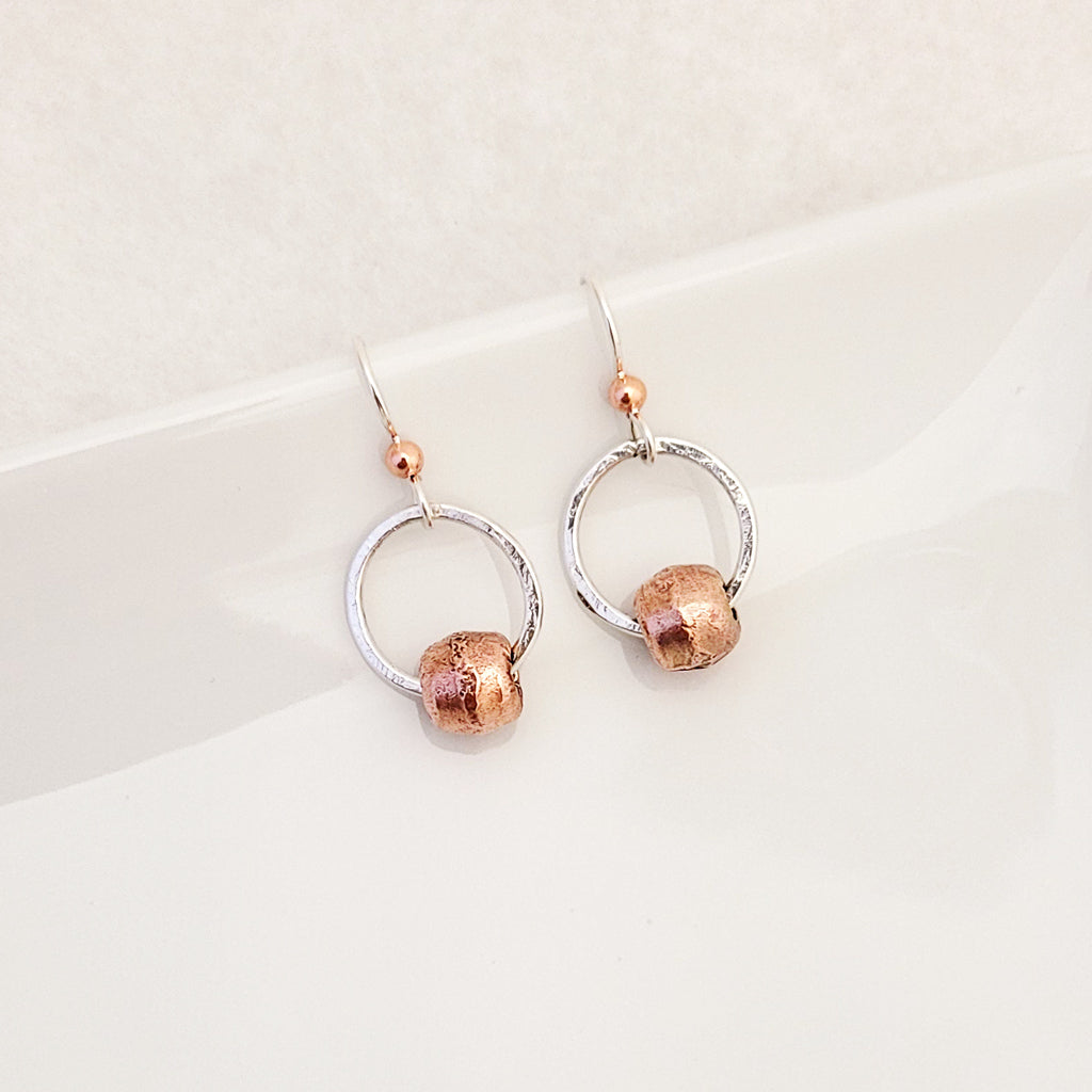 Classic Drop in Sterling and Copper African Bead - Earrings