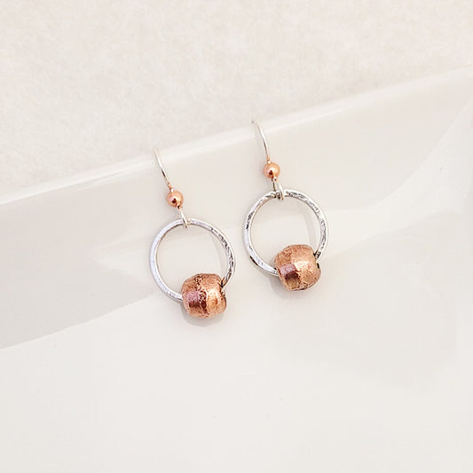 Classic Drop in Sterling and Copper African Bead - Earrings