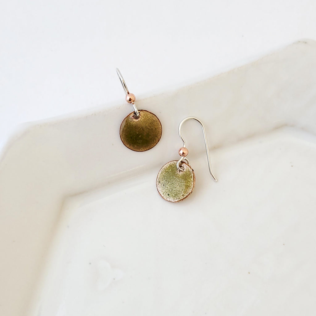 Color Drop in Olive - Handmade Copper Earrings
