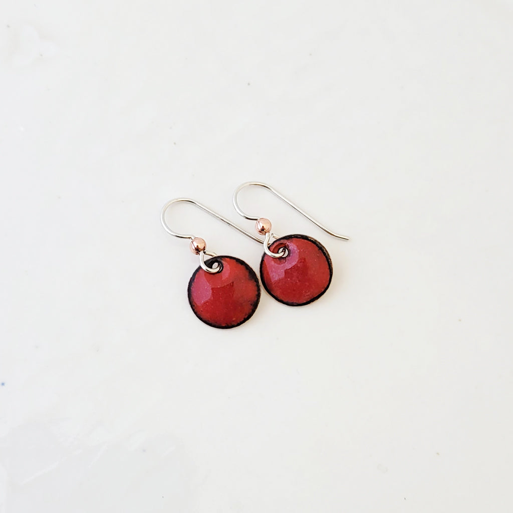 Color Drop in Ruby Red - Handmade Copper Earrings