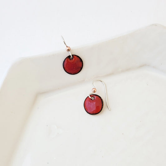 Color Drop in Ruby Red - Handmade Copper Earrings