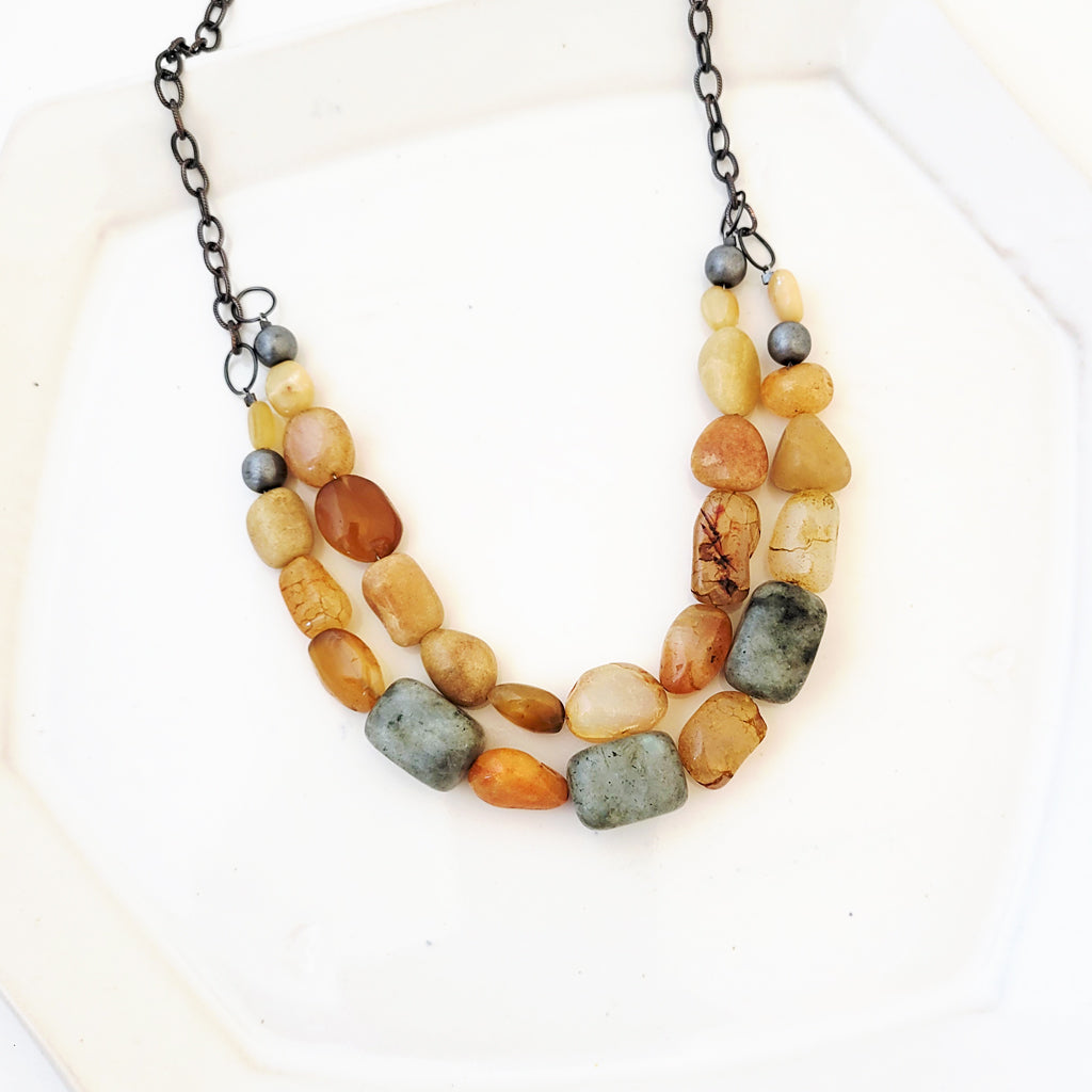 Color Stories in Goldens & Grays I - One of a Kind Beaded Necklace