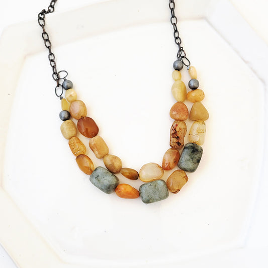 Color Stories in Goldens & Grays I - One of a Kind Beaded Necklace