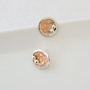 Contemporary Patterned Copper Circle with Sterling - Post Earrings