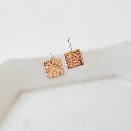 Contemporary Patterned Copper Square - Handmade Earrings