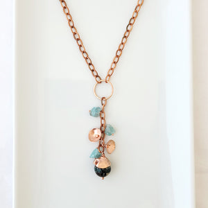 Copper Cascade in Aquamarine and Agate - Necklace