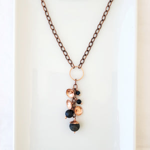 Copper Cascade in Blue and Teal Gemstones and Agates - Necklace