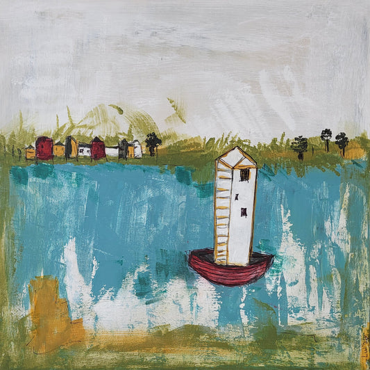 Drifting Home – Mixed Media Wall Art | Wood Panel Base