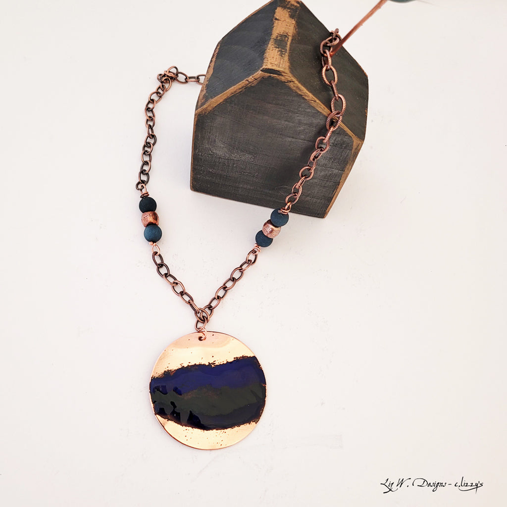 Halves and Wholes in Blues and Copper - One of a Kind - Necklace