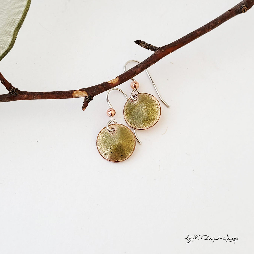 Color Drop in Olive - Handmade Copper Earrings