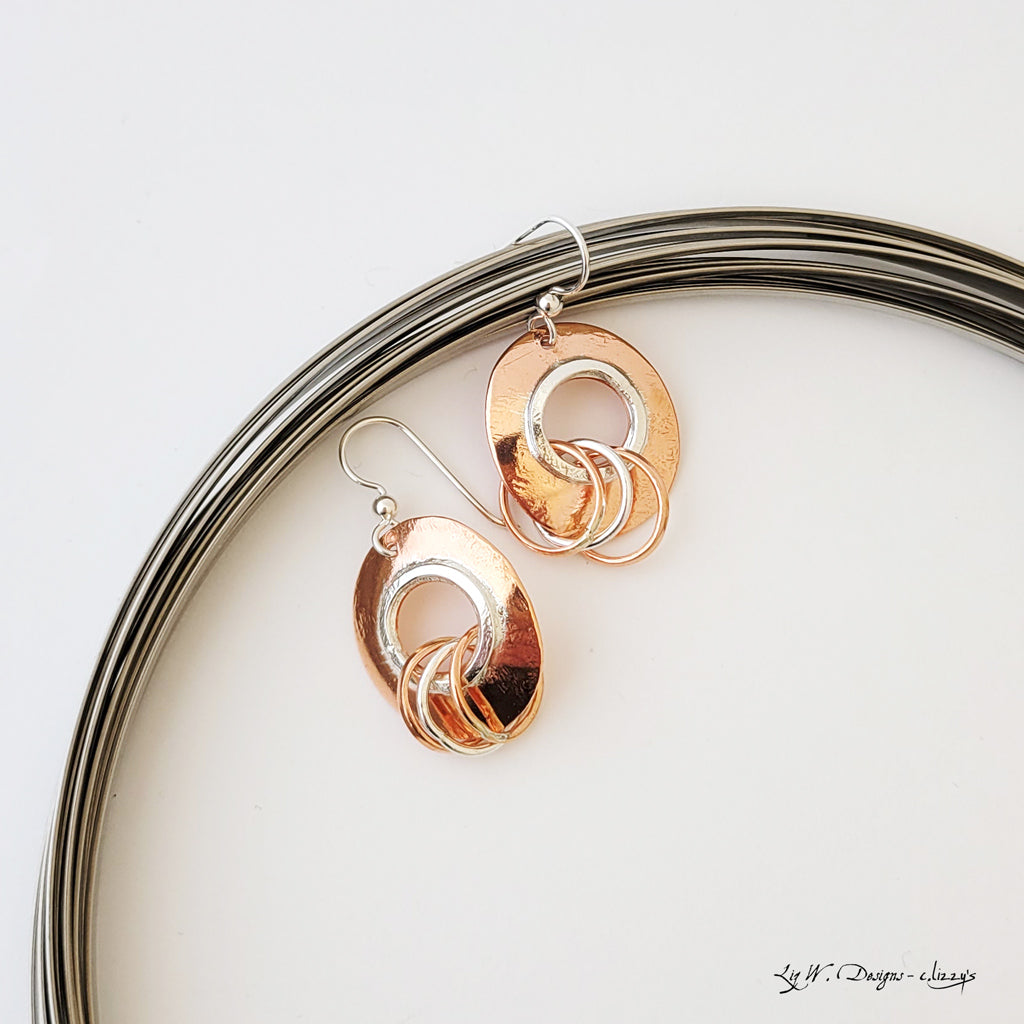 Sterling Lined Oval - One of a Kind Copper and Sterling Earrings