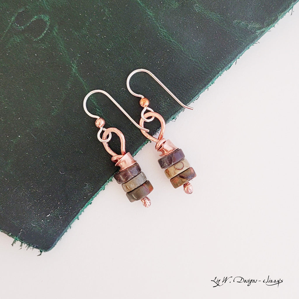 Jasper Stack and Copper Rolls - Earrings