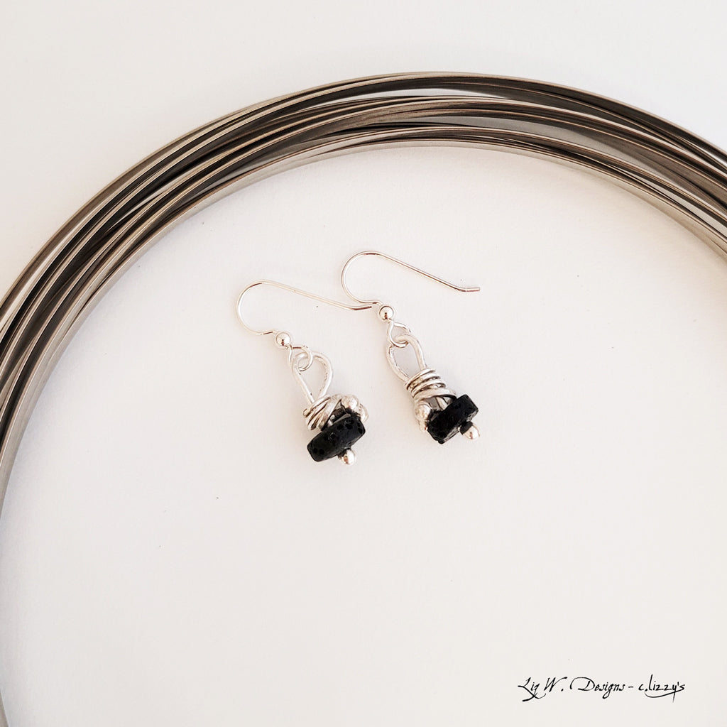 Lava Drop and Sterling Wrap - Earrings