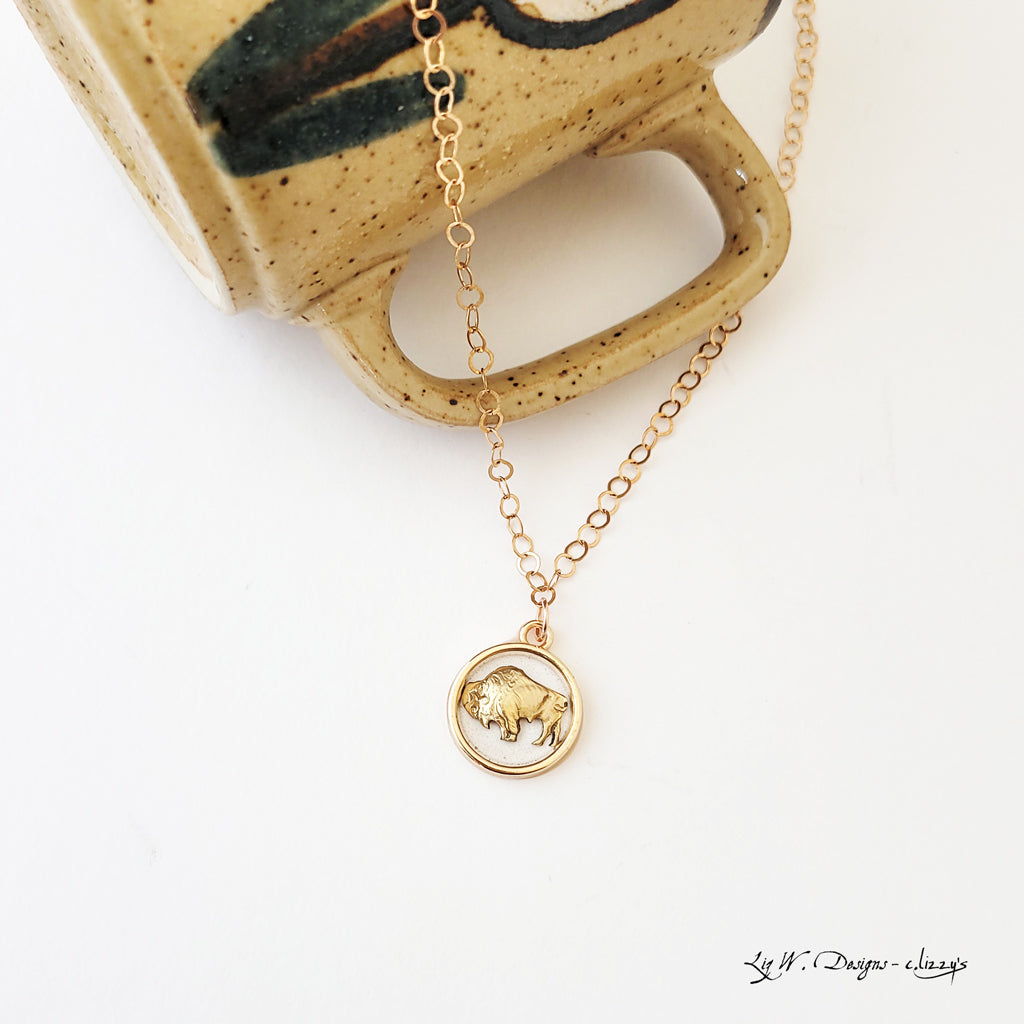 Floating Bison in Brass - Necklace