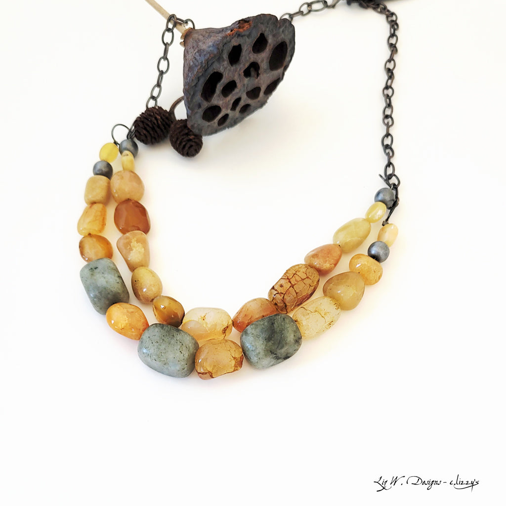 Color Stories in Goldens & Grays I - One of a Kind Beaded Necklace