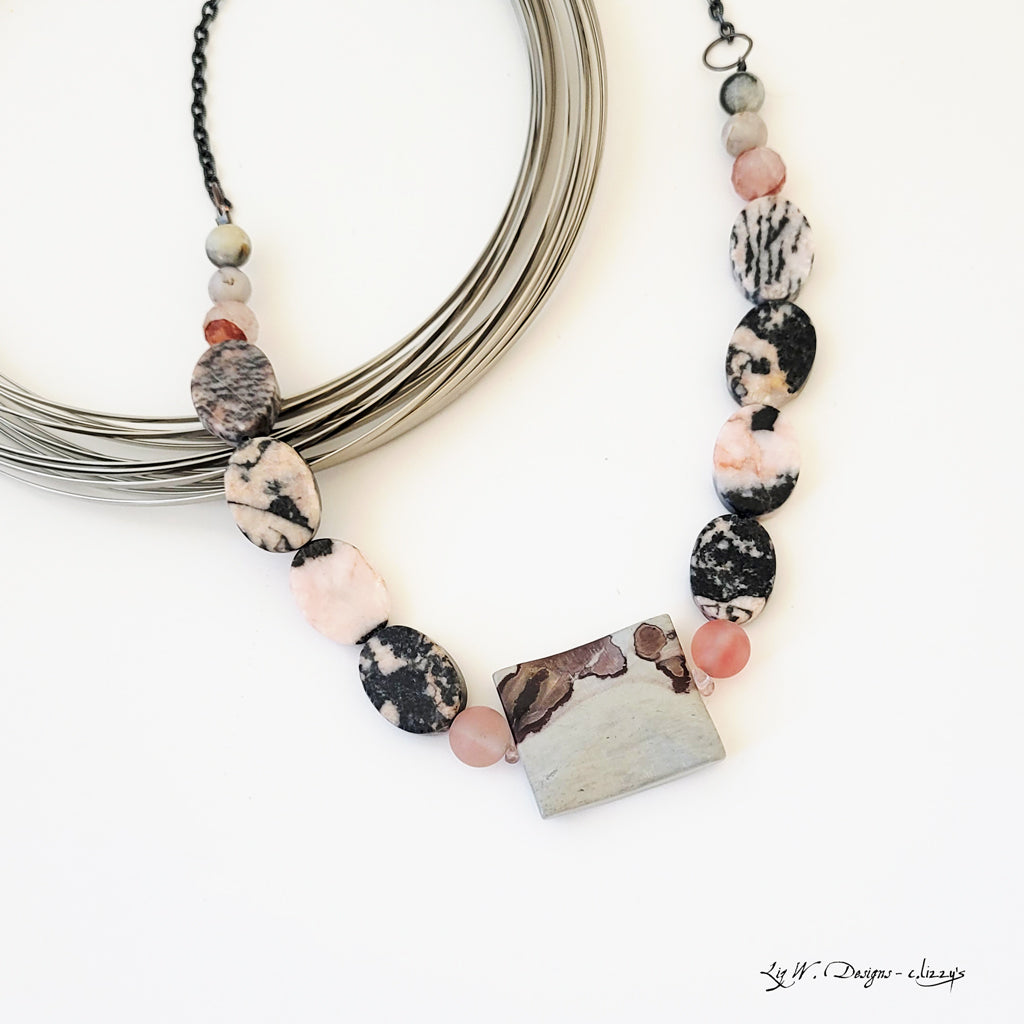 Color Stories in Rose and Grays I - One of a Kind Beaded Necklace