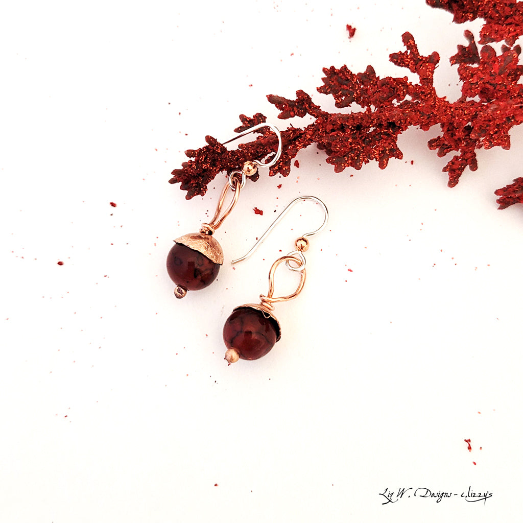 Winter Berries in Red Quartzite - Earrings - December Selection of the Month