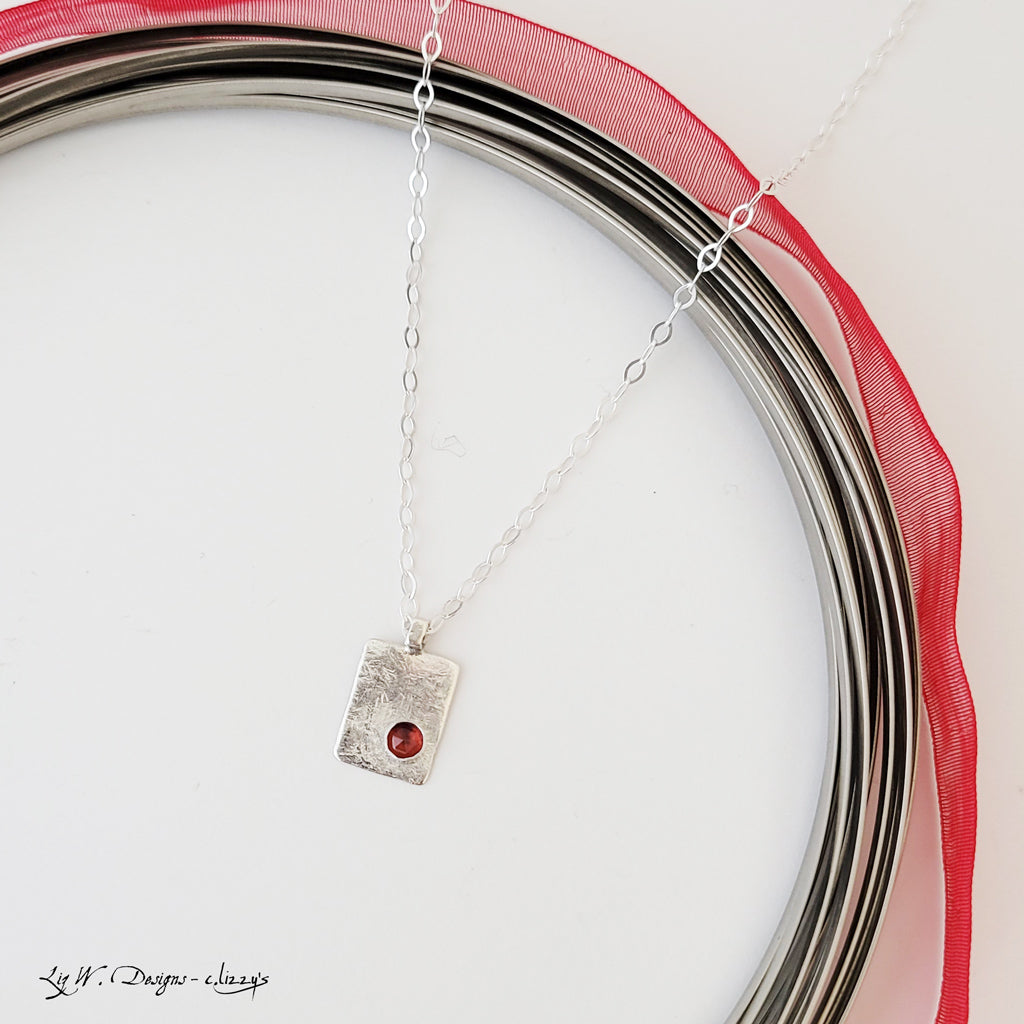 Petite Classic in Rectangle with Garnet - Necklace