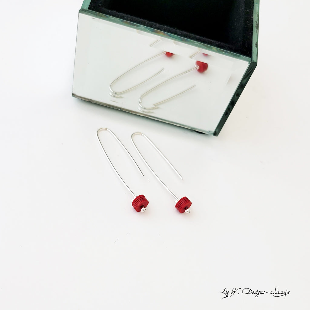 Vinyl Record Stack in Red - Earrings