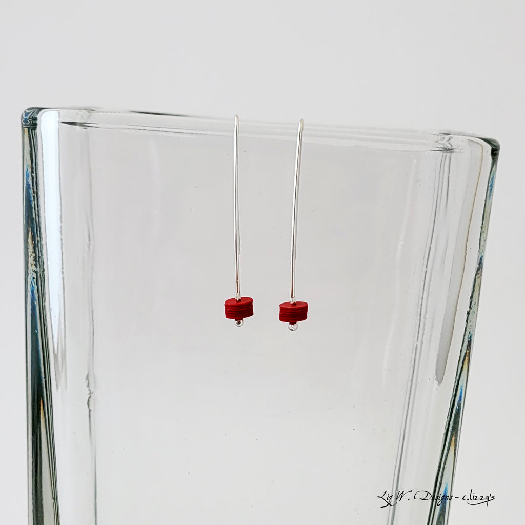 Vinyl Record Stack in Red - Earrings