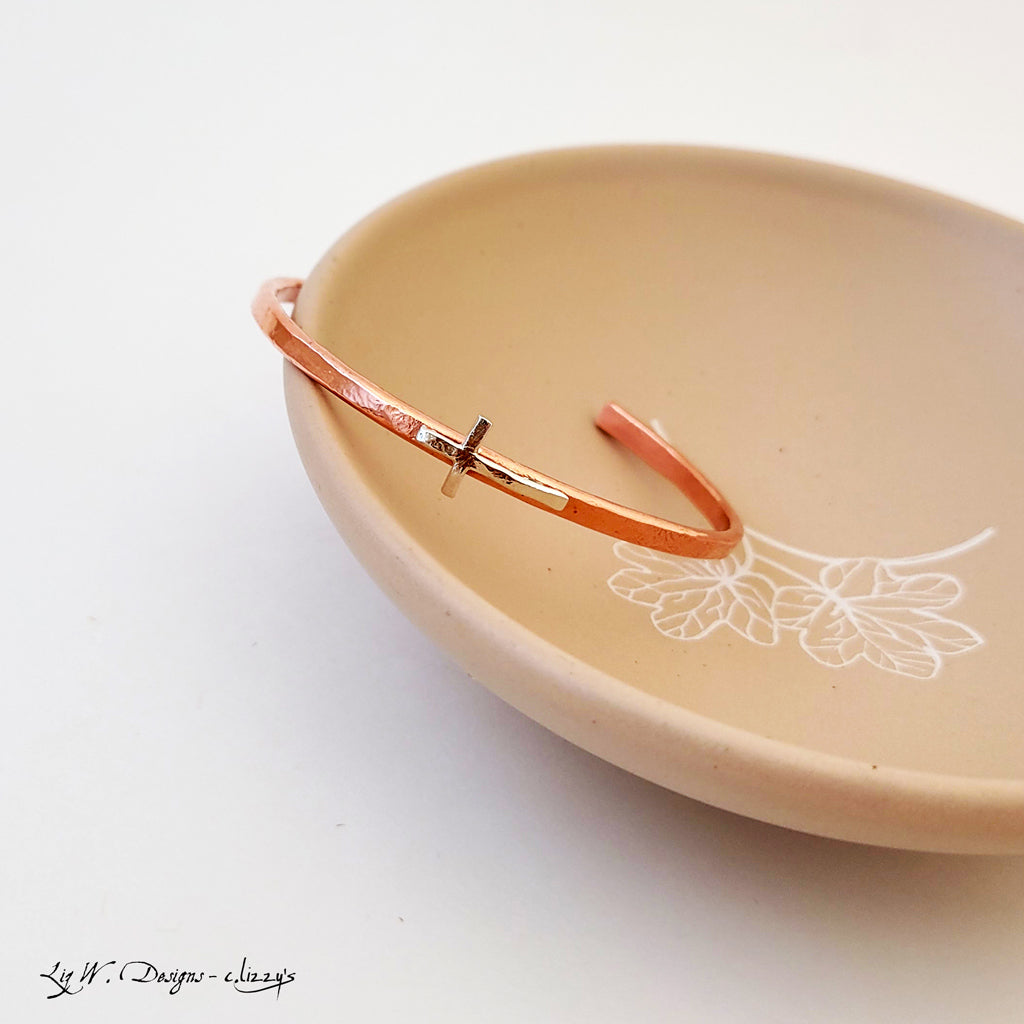 Sterling Cross on Copper - Copper Bracelet