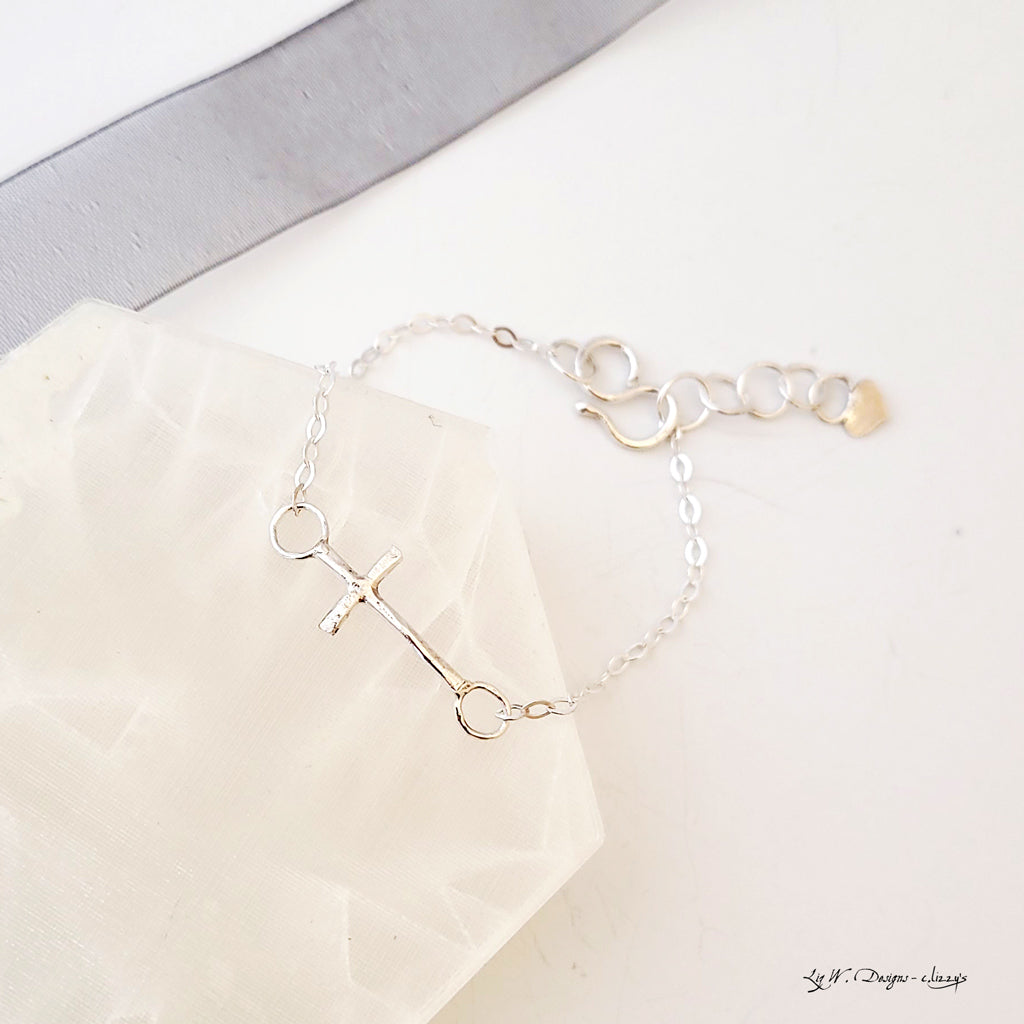 Sterling Side Cross - Bracelet