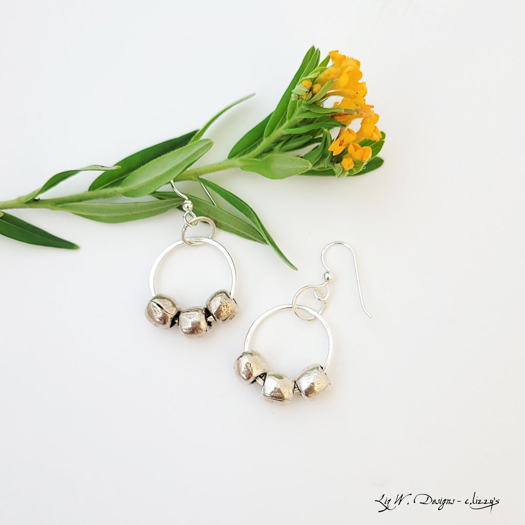 Three Sterling in a Row - Handmade Sterling Silver Earrings