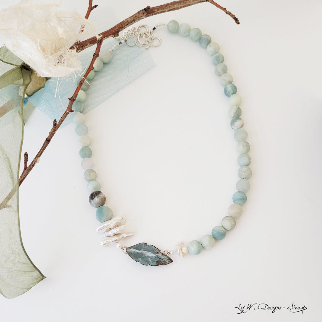 Pearly Aqua Blues - One of a Kind - Necklace