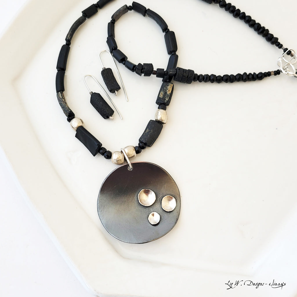 Middle of the Night - One of a Kind Onyx and Roman Glass Necklace