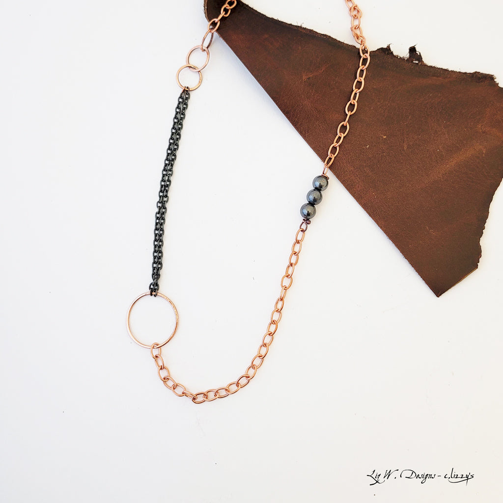 Charcoal and Copper Harmony - Long Necklace