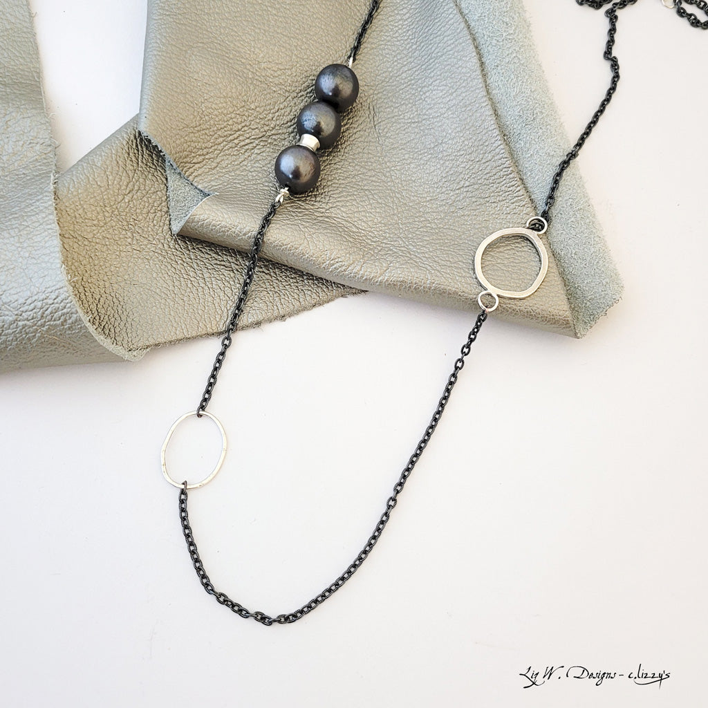 Charcoal and Sterling Harmony - Long Necklace