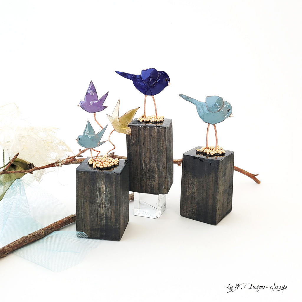 Mini Cobalt Blue Birdie - Wood Base