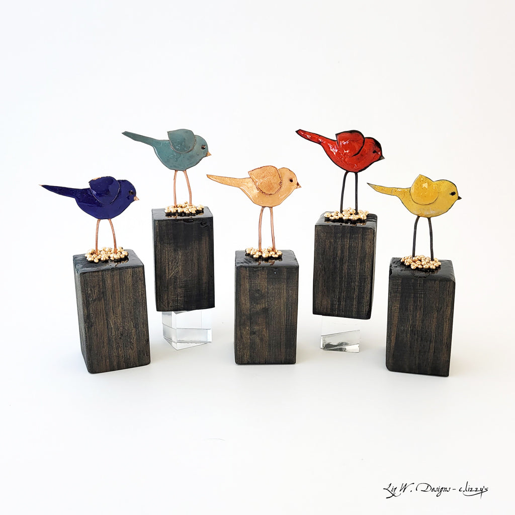 Mini Cobalt Blue Birdie - Wood Base