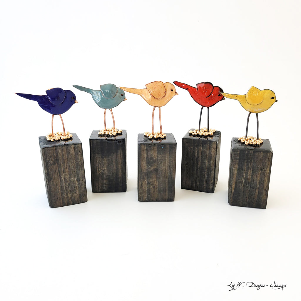Mini Cobalt Blue Birdie - Wood Base