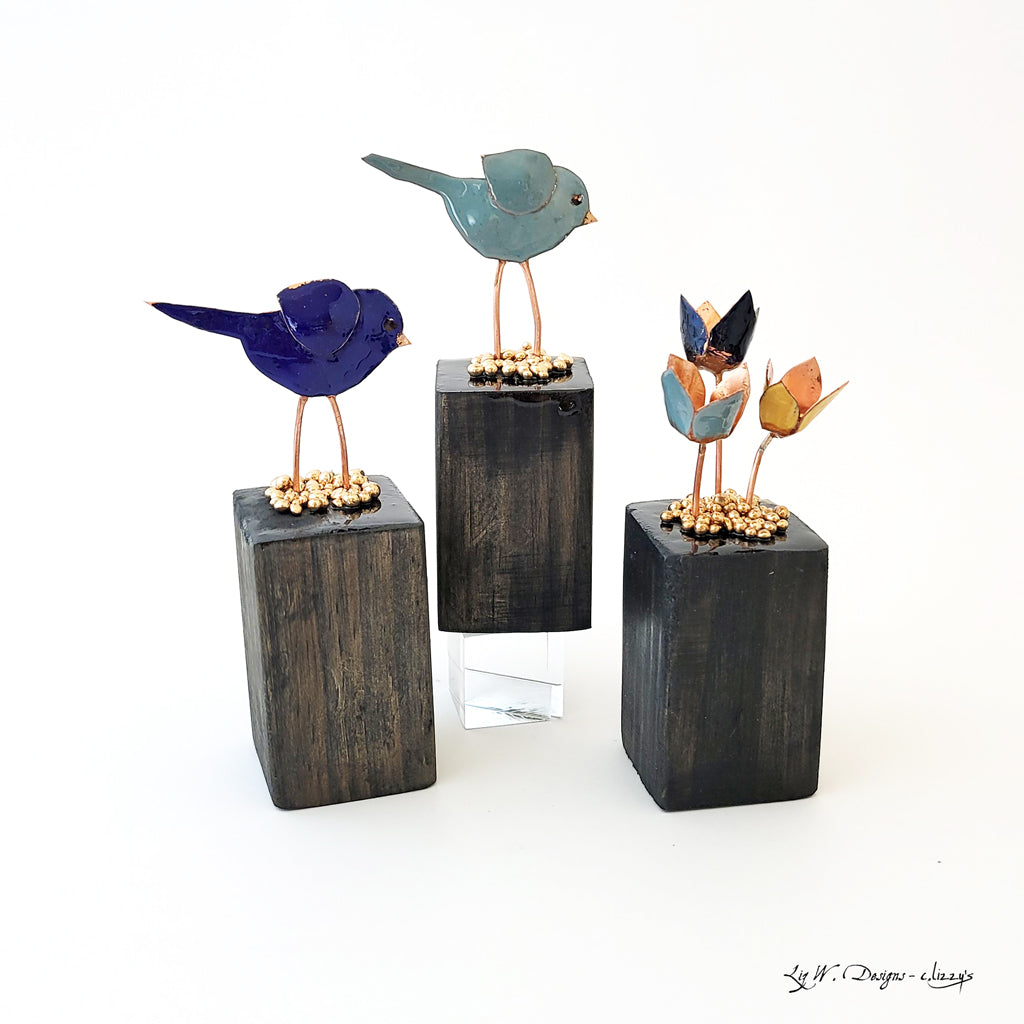 Mini Cobalt Blue Birdie - Wood Base